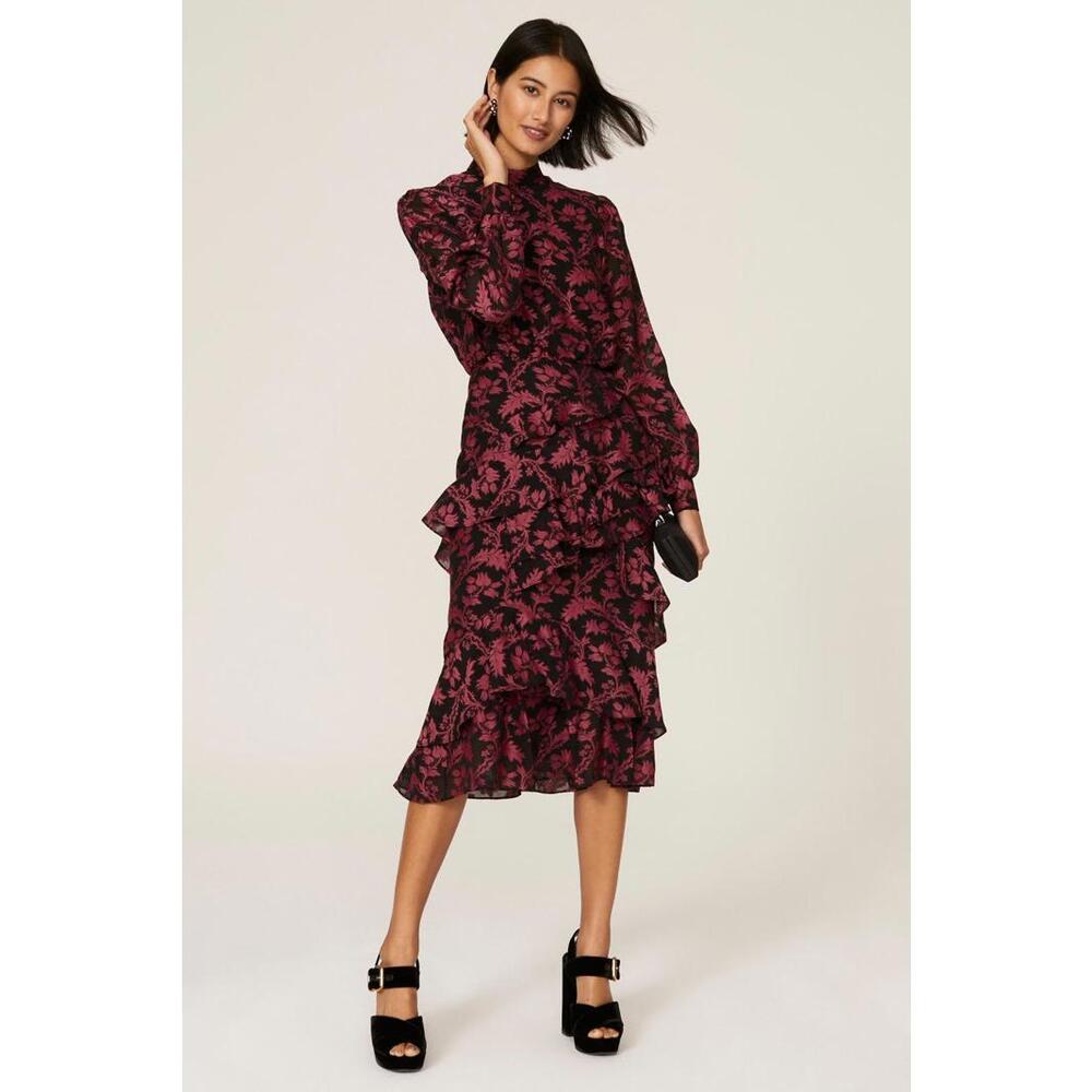 SALONI Isa Black Ruffle Dress Size 6 with Sleeve Removed